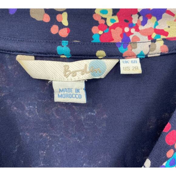 Boden Mini Dress Tunic Empire Waist V Neck Colorful Abstract Floral Print Blue 6 - Picture 6 of 7